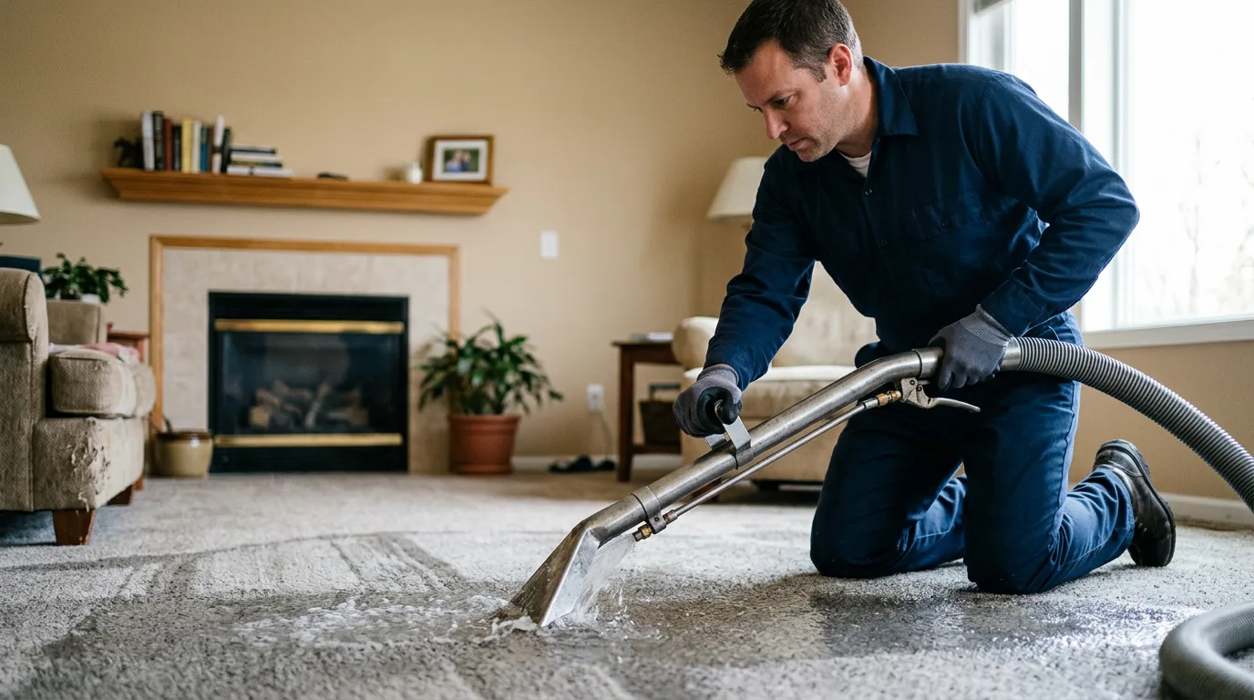 Water damage restoration technician working near Heltonville, IN